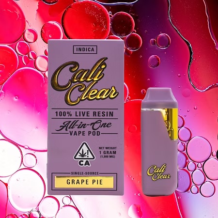 Cali Clear Grape Pie – 1g Live Resin – All In One Vape Pod – Indica